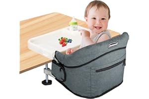 Chaise de Table, Jozzve Chaise Haute Portable avec Plateau Amovible, Siège de Table Pliable pour Bébé Enfant avec Sac de Rangement pour le Voyage et à Domicile, Gris