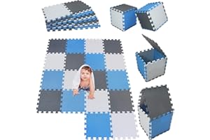 MSHEN Tappeto Puzzle con Certificato CE e Certificazione in Soffice Schiuma Eva | Tappeto da Gioco per Bambini | Tappetino Puzzle...dimensione1.62 mq,bianco-blu-grigio-010712g18