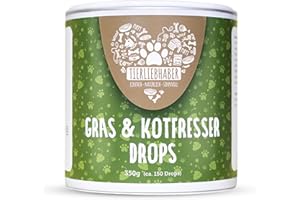 TIERLIEBHABER – Gras & Kotfresser Drops für Hunde – bei Fressen von Gras & Kot – beruhigt den Magen & reduziert Sodbrennen – Grasfresser Drops mit Heilerde, Ulmenrinde & Fenchel (350g | ca. 150 Stück)