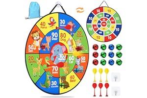 26 Inches Double-sided Foldable Kids Dart Board Set, Maomaoyu Velcro Dart Board for Party Garden Games for Kids with 12 Velcro Balls, Outdoor Toys & Presents for 5 6 7 8 9 10 11 Year Old Boys, Animal
