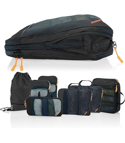8-Piece Luxury Compression Packing Cubes Travel - Maximize space in luggage with double capacity design, luxury compressible packing cubes for travel, large, small and medium