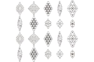 UR URLIFEHALL 80 Pcs 8 Styles Tibetan Silver Connector Charms Retro Filigree Rhombus Flower Charms with Double Loop for DIY Jewellery Making