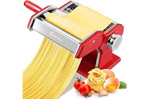 Sailnovo Maquina Para Hacer Pasta, 180 aleación de aluminio Maquina Pasta Fresca, con 9 Ajustes de espesor ajustables y 2 máquinas de corte, Maquina Pasta es muy adecuado para pasta(Rojo)