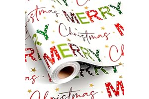 Wikadlik Christmas Wrapping Paper Roll - Gift Wrap Paper 43cm x 10m Green and Red Merry Christmas Lettering Design
