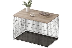 Piskyet Dog Crate Topper Wood Countertop for 48 42 36 30 24 inch Dog Cage, Dog Crate Cover,Dog Kennel Topper(Crate Not Include) (Grey, for 30 Inch Crate)