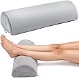 FOVERA Half Moon Bolster Pillow with Memory Foam Top - Multi Purpose Head, Neck, Knee, Leg and Back Support Pillow - for Effective Body Posture Improvement (Grey Velvet)