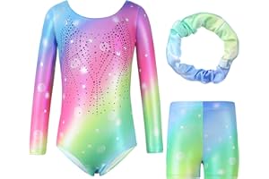 Hovershoes Gymnastics Leotards for Girls Kids Long Sleeve/Sleeveless Sparkle Gymnastics Outfit with Dance Shorts & Hairband Set Athletic Bodysuit Ballet Dancing Leotard