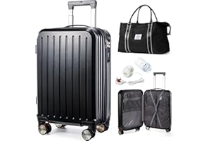 VENATIN Vacuum Suitcase for Travel, Cabin Size 55x40x20 Suitcase Travel Luggage Airline Approved, Carry on Suitcases with Vacuum System, Luggage Sets with Large Duffle Bag for Women, Black, 20 inch