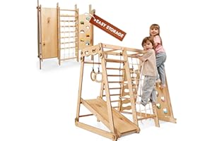 Goodevas Verbessert 9-in-1 Klettergerüst Indoor für Kinder, Montessori Klettergerüst mit Rutsche, Schaukel, Kletterwand, Kletterdreieck – Spielplatz für Kinderzimmer