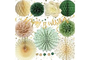 ALMAXI Geburtstagsdeko Grün Beige, Geburtstag Mädchen Junge, Premium Wiederverwendbare Party Deko, Geburtstag Deko Frauen Mann, Happy Birthday Girlande