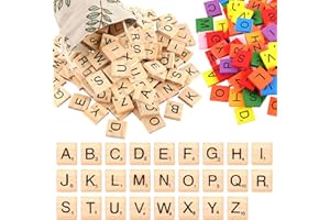 RISF 204 Pièces Jeu de Lettre en Bois, A à Z Lettres de Scrabble, 20 x 18 x 5mm Lettres en Bois avec Sac à Cordon, Lettre Scrabble Bois pour l'apprentissage, l'orthographe, Les Jeux de Société