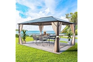 EROMMY Hardtop Gazebo 3.65 x 3 m Outdoor Polycarbonate Roof Gazebo Garden Pavilion Canopy with Nettings, Curtains and Aluminum Frames for Patio, Backyard and Lawn (3 x 3.65m Single Polycarbonate Roof)