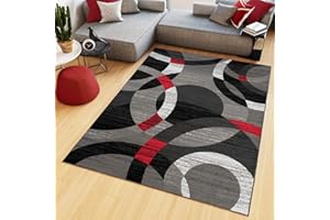 TAPISO Maya Tappeto Soggiorno Pelo Corto Design Moderno Motivo Astratto Geometrico Semicerchi Tonalità Rosso Grigio Camera da Letto Cameretta Ufficio Salotto Oeko-Tex 120 x 170 cm
