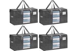 VENO Bolsa de Mudanza Grande y Resistente, Esenciales de Dormitorio Universitario, Organizador de Almacenamiento de Ropa con Cremallera, Almacenaje el Dormitorio(Gris,Pack de 4)