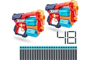XSHOT Excel Xcess (2 confezioni da 48 freccette) Blaster Combo Pack by ZURU, X-Shot Red Foam Dart Blaster, giocattolo Blaster, doppio barile rotante, giocattoli per bambini, adolescenti, adulti (rosso)