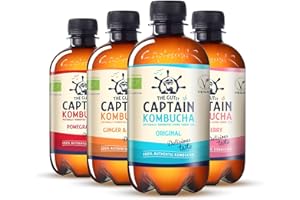 THE GUTSY CAPTAIN KOMBUCHA Gutsy Captain Kombucha Trial Pack - Bio Kombucha Tee, Lebendige Kulturen, Keine Konservanten, Unpasteurisiert, Roh und Vegan - 4 x 400ml (MixBox)