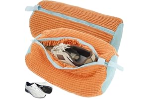 JOKAPY Lot de 2 Sacs à Linge pour Chaussures Réutilisables, Sac de Lavage Machine à Laver pour Chaussures Portable avec Fermeture Éclair, Filet Linge Machine à Laver Chaussures Protéger Chaussures (Orange)