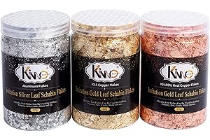 KINNO Imitation Gold Flocken Set Dekorfolie zum Basteln Künstlerbedarf zum Vergolden Malerei und DIY Kunsthandwerk Gold+Silber+Rot