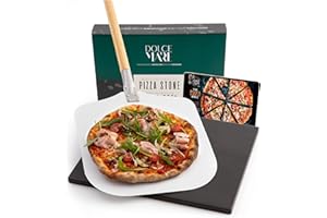 Dolce Mare Pierre pour Pizza & Pelle en aluminium pour Pizza - Pierre noire de cordiérate adaptée pour four et grill - Pierre pour cuisson croustillante - Également pour four à pain