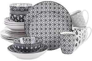 vancasso, Haruka Kombiservice aus Porzellan, 20 tlg. Rund Geschirr Set, mit Kaffeebecher, Müslischale, Dessertteller, Flachteller und Tiefteller, Tafelservice für 4 Personen