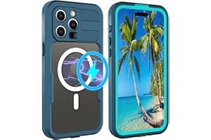 QIFJNZO für iPhone 14 Pro Max Wasserdichtes Gehäuse,für MagSafe,Klarer Bildschirm/Kamera/Objektivschutz,Militärischer stoßfester Ganzkörperschutz fundas para iPhone 14 Pro Max Etui Phone Cover-Teal Blau