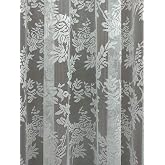 &Ccedil;i&ccedil;ek Desenli Fransız Dantel T&uuml;l Perde, 100x250, Seyrek Pile, 1/2