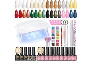 PEACECOLOR Gel Nail Sets Starter Kit, 10 Colours Red White Green Gel Nail Polish Set with UV Lamp Glossy Glitter Matte Top Coat, Soak off Manicure Nail Art Kit Full Set Gift for Women