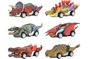 DINOBROS Dinosaur Car Toy Pull Back Cars, 6 Pack Dino Toys for 3 Year Old Boys and Toddlers, Age 3, 4, 5 and up, Pull Back Games Cars, Dinosaur Games with T-Rex