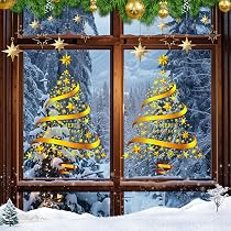 Fensterbilder Winter AWAVM Goldene Weihnachtsbaum-Fensteraufkleber, Extra Groß Fensterbilder Weihnachten Selbstklebend