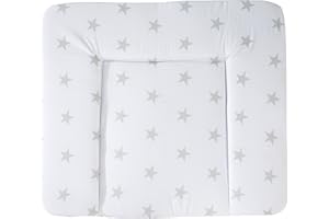 roba Matelas à Langer Nettoyable 85 x 75 cm Little Stars - Bords Rehaussés - pour Table à Langer - Sans Phtalate - Motif Étoiles Grises sur Fond Blanc