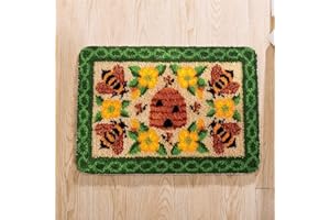 Myriad Choices Knüpfhaken-Set mit Blumen und Bienen, 60 x 40 cm, DIY-Knüpfhaken-Teppich-Sets für Anfänger, Erwachsene, Kinder, Blumen und Bienen, Heimdekoration