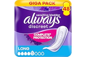 Always Discreet Serviettes Pour Fuites Urinaires Femmes Long, Protection intégrale, Discrétion, 48 Serviettes