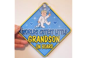 JUST THE OCCASION (Onesie) Worlds Cutest Little Grandson ON Board (Like Baby on Board Sign) Non Personalised Novelty Baby on Board car Window Sign.