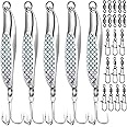 Realure 5 Pcs Metal Sea Spinners Lures with Trebles Hooks Set Including 20 Pcs/2Types Rolling Swivels and Clips 7cm & 21g Metal Jigs Sequins Fishing Spoon Lures Hard Baits for Sea Bass