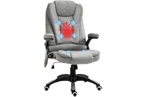 Vinsetto Office Chair, Ergonomic Desk Chair with 6-Point Massage and Back Heated, Microfiber Cloth Computer Gaming Chair with Arms, Lumbar Support, Grey