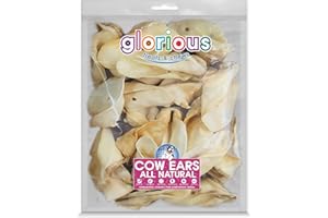 GLORIOUS TREATS AND CHEWS 100% Natural Cow Ears for Dogs: Single-Ingredient, High-Protein Delight Ensuring Optimal Health - The Perfect, Long-Lasting Chewy Alternative to Pig Ears for Discerning Canine Palates 25 ct