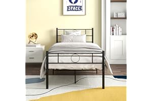 HOJINLINERO Metal Single Bed Frame Platform Bed Frame Single with Headboard/Underbed Storage/Mattress Bed Base/Single Bed Frames for Adults/Teenagers,Black