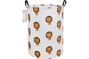 FANKANG Grand panier à linge, bac de rangement pour jouets ou vêtements, chambre d'enfant, chambre, en lin, pliable, revêtement en polyéthylène étanche (lions)