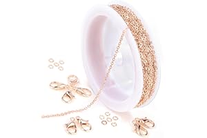 Niboken Cadenas para Hacer Joyas 5 Metro 2mm Cadena de Collar de Acero Inoxidable con 10 Cierres de Langosta y 30 Anillos Salto para Manualidades DIY, Fabricación de Joyería (Oro Rosa)