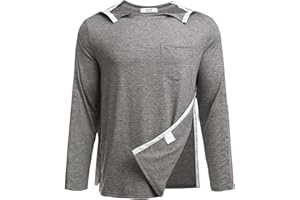 PINSPARK Koszulki sportowe męska koszula funkcyjna koszula z długim rękawem w pełni odpinane koszulki po operacji barku z zapięciem na zatrzask dializa chemioterapia port dostęp koszula S-XXL