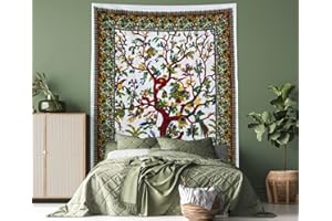 AVA Collections TREE OF LIFE Wall Hangings Tapestries Bohemian Boho Table Cover Beach Throw Towel (White, 85 x 54 inches)