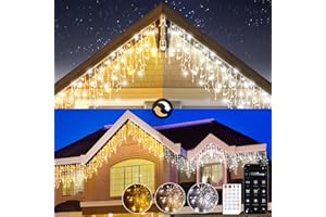 CIRCLIO Luci Natale da Esterno Cascata, Luci Natale Esterno Bianco Caldo e Freddo, Tenda Luci Natale Esterno con APP e Telecomando, 17 Modalità, 4 Luminosità, Timer, Decorazioni Natale Esterno(5M-200L,C/F)