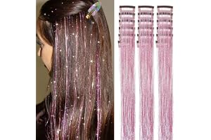 VelvetGlow Rosa hårglitter 18 st clip-in hårglittersats för flickor 50 cm glitterhårförlängningar värmebeständiga färgade hårförlängningar för barn clip-ins festivaltillbehör för kvinnor