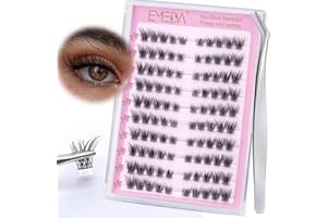 ‎EMEDA EMEDA samoprzylepne rzęsy zestaw rzęs bezklejowych 120Pcs Wstępnie przyklejone kępki rzęs z zestawem pęsety kocie oko Samoprzylepne kępki rzęs (Cat eye 02)