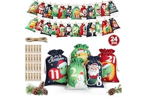 Edonkvi Adventskalender zum Befüllen Kinder, 24 Weihnachtskalender Selber Machen Säckchen Stoff, Jutesäckchen Groß Tüten Selbstgemachter, Kalender Selbstbefüllen Dino Befüllbarer für Mädchen Jungen