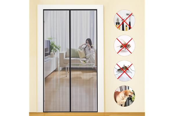 MYCARBON Moustiquaire Porte Fenêtre Magnétique 120x220cm pour Balcon, Terrasse, Porte d’Entrée, Filet Ultra Dense - Rideau Anti Mouche Aimanté avec Ruban Adhésif, Installation sans Perçage, Noir