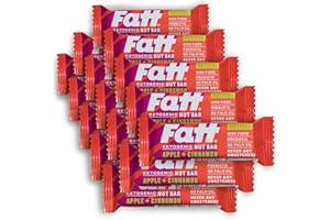 Fatt Keto Nut Bars - Apple & Cinnamon, 15-Pack - 2g Carbs - 100% Natural, Low-Carb, Gluten Free Clean Keto Snack Bars with Super Fats - High Fibre, Low Sugar, Sweetener Free & Vegan - Aka Fattbar