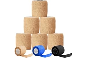 HTRTRR 6 Rolls Elastic Bandage Wrap 4.5M x 5CM – Skin Colour Self-Adhesive Cohesive Tape for First Aid, Knee, Ankle, Gym, Hiking, Everyday Injuries – Breathable, Latex-Free,Tearable - Beige