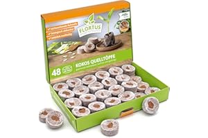 ‎FLORTUS FREUDE AN VIELFALT FLORTUS – Kokos Quelltöpfe aus Anzuchterde mit Nährstoffen – 48 Stück Kokos Quelltabletten torffrei & biologisch abbaubar – Quelltabs aus Kokoserde gepresst zur Pflanzen Anzucht von Samen & Setzlingen