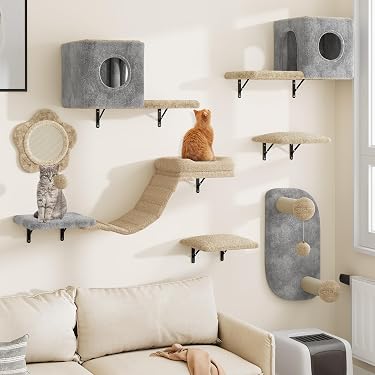 YITAHOME Cat Climbing Wall Set Of 6 Solid Flannel Furniture With Cat House Hanging Cat Bed Cat Column Sisal Cat Toy For Sleeping, Playing, Relaxing